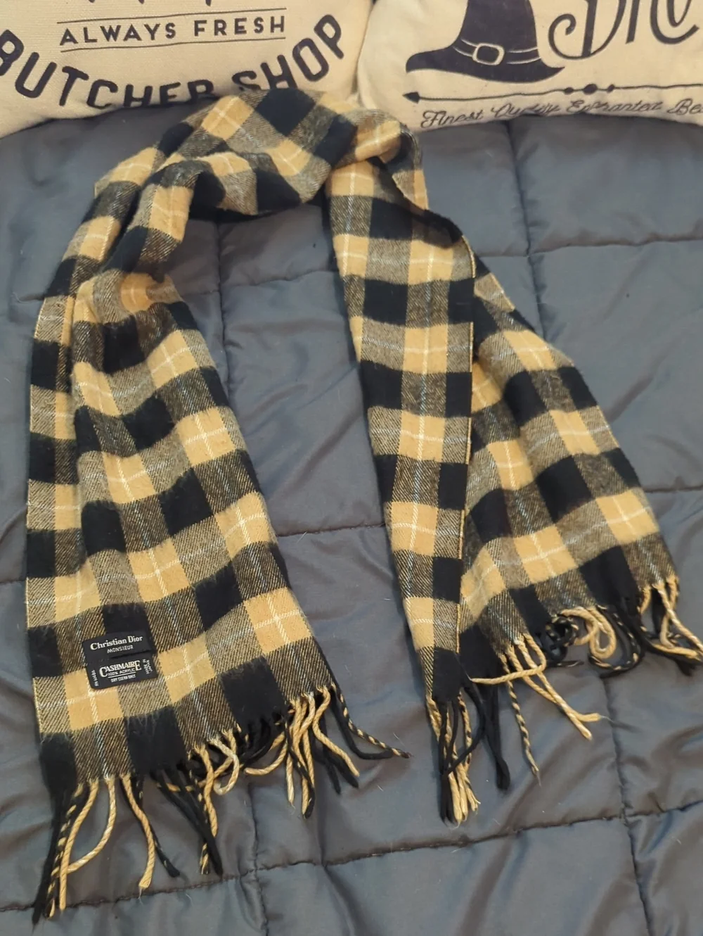 Authentic Christian Dior Plaid Unisex Cashmere Scarf Made In Japan